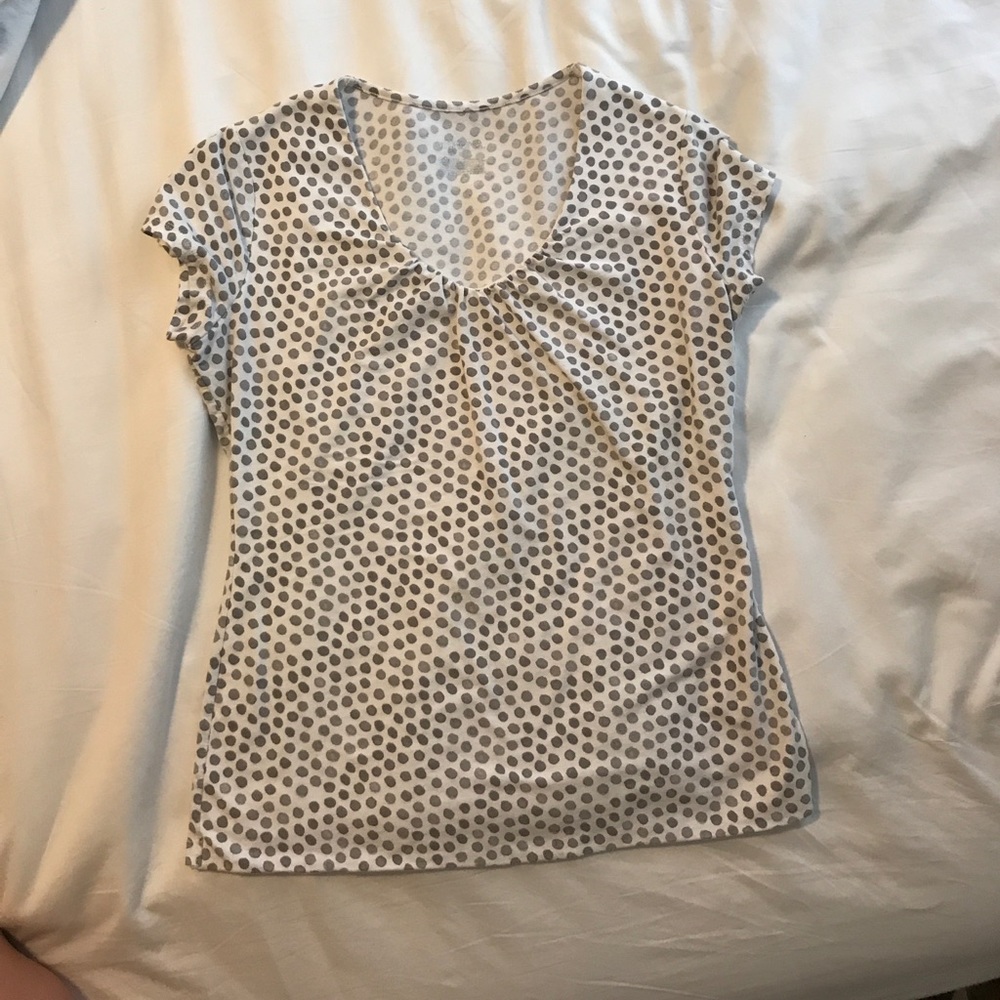 Cotton grey and white polka dot top